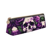 Longzehao Estuche triangular simple con estampado de calavera de rosas moradas, bolsa de almacenamiento para suministros de oficina, cosméticos, artículos de tocador, Blanco, One Size, Art Deco