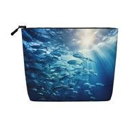 Longzehao Gran capacidad azul océano pescado submarino 3 imprimir cáñamo falso, bolsa de maquillaje, bolsa de viaje, bolsa de aseo con cremallera., Negro, Talla única, Negro, Talla única, Negro 1, One
