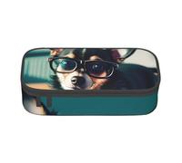 Longzehao Gran capacidad compartimiento Chihuahua Dog Glasses Print Bag Bolsa de almacenamiento de material de oficina, Negro, de un tamaño, Art Deco, Negro 1, One size, Art Deco