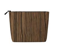 Longzehao Gran capacidad con estampado de grano de madera falso cáñamo, bolsa de maquillaje, bolsa de viaje, neceser con cremallera., Negro, Talla única, Negro, Talla única, Negro 1, One size