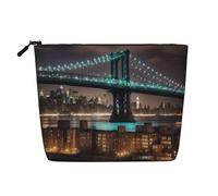 Longzehao Gran capacidad Nueva York Manhattan Bridge Night Print falso cáñamo, bolsa de maquillaje, bolsa de viaje, bolsa de aseo con cremallera., Negro, Talla única, Negro 1, One size