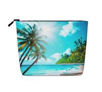 Longzehao Gran capacidad tropical frente al mar playa tema impresión falso cáñamo, bolsa de maquillaje, bolsa de viaje, neceser con cremallera., Negro, Talla única, Negro, Talla única, Negro 1, One