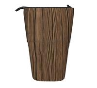 Longzehao Grano de madera impresión telescópica lápiz bolsa titular de la pluma pop up almacenamiento caso, de pie portátil pluma, negro, talla única, Negro 1, One size