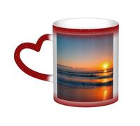 Longzehao Hermosa taza de cerámica con estampado de amanecer y océano que cambia de color en el cielo, tazas que cambian de calor, taza de café, taza de té.