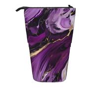 Longzehao Mármol con textura morada oscura 1 estuche telescópico impreso portalápices bolsa de almacenamiento emergente, estuche de lápices portátil de pie, negro, talla única, negro, talla única,