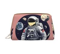 Longzehao Neceser organizador de viaje con diseño de astronauta en la luna 1 de piel con cremallera, Blanco, Talla única