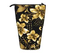 Longzehao Negro y oro floral impresión telescópica lápiz bolsa titular de la pluma bolsa de almacenamiento emergente, de pie portátil pluma caso, negro, un tamaño, Negro 1, One size