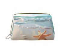 Longzehao Playa estrella de mar impresión cremallera de cuero bolsa cosmética organizador viaje bolsa de aseo embrague, blanco, un tamaño, color: blanco., talla única, Color: blanco., One size