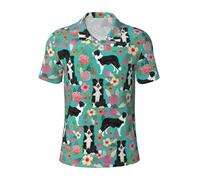 Longzehao Polo de manga corta con estampado floral de Border Collie para hombre, de secado rápido, para golf, estilo casual, Negro, Medium