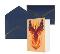 Longzehao Tarjetas de felicitación con estampado de fénix para todas las ocasiones, interior en blanco, con sobre, adecuadas para familiares y amigos