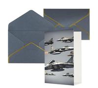 Longzehao Tarjetas de felicitación impresas con diseño de aviones de combate para todas las ocasiones, interior en blanco, con sobre, adecuadas para familiares y amigos