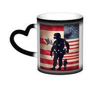 Longzehao Taza de cerámica que cambia de color en el cielo con impresión patriótica de soldados militares estadounidenses, taza de café y té que cambia de color.