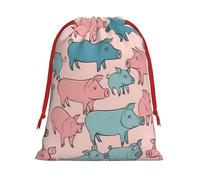 Longzehao Ultra suave tela de terciopelo cordón lindo cerdo patrón impresión Navidad regalo bolsa, bolsas de regalos multifuncionales.