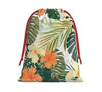 Longzehao Ultra suave terciopelo tela cordón Vegetación hojas con hibisco impresión floral Navidad regalo bolsa, Bolsas de regalos multifunción.