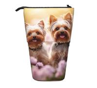 Longzehao Yorkie Floral3 impresión telescópica lápiz bolsa de lápiz titular pop up bolsa de almacenamiento, de pie portátil pluma caso, negro, talla única, Negro 1, One size