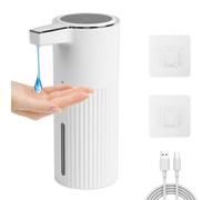 Longzhuo Dispensador De JabóN AutomáTico Sin Contacto 400 Ml, con Sensor De Infrarrojos, Recargable por USB Tipo LíQuido, Ipx5, Resistente Al Agua, Sin Taladrar, para BañO, Cocina, Blanco