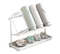 Longzhuo Escurreplatos botellas, escurridor de botellas con 2 bandejas, soporte antideslizante para secar biberones para diferentes tazas de café, botellas de leche y vasos (bandejas inclinadas)