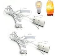 LongZYU 2 Piezas Cable para Lámpara de Sal con Interruptor y EU Enchufe Portalámparas E14 de 1,8 m para Lámpara de Lámpara de Pie, Colgante, Lámpara de Cabecera, Lámpara de Sal - Blanco