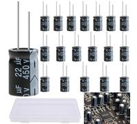 LongZYU 20 Piezas Condensador 22µf 450V Condensadores Electrolíticos Condensador Electrolítico de Aluminio Condensadores Electrolíticos Condensador 105°C con Caja de Almacenamiento, 16 x 25 mm