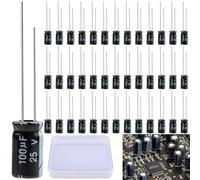 LongZYU 40 Piezas Condensador 100µf 25V Condensadores Electrolíticos Condensador Electrolítico de Aluminio Condensadores Electrolíticos Condensador 105°C con Caja de Almacenamiento, 6 x 12 mm