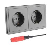 LongZYU Enchufe Pared Empotrado Doble Enchufes Empotrables Pared 16A 250V Tomas de Corriente Multiples Pared Empotrados Doble Toma Enchufe Pared Negro para Dormitorio Oficina Cocina, 155 mm x 84 mm