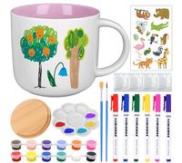 LongZYU Pintar Cerámica Kit Taza, Juego de Pintura de Cerámica, Kit de Manualidades para Adultos, para Adultos Incluye Tazas, Pinturas, Pinceles y Guía de Inspiración (Rosa)