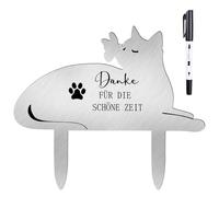 LongZYU Placa conmemorativa para gato, metal, resistente a la intemperie, con texto en alemán "Einst an Danke für Die Schöne Zeit Grab Deko Grab Katze