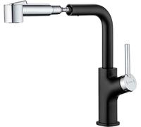 Lonheo Grifo Monomando Extensible Sin Plomo, Grifo de Cocina Giratorio a 360° con Ducha, 2 Modos de Rociador para Fregadero, Bar, Camping y Lavadero (Cromo+Negro)