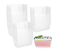 LoNinLoAn 30 vasos de postre de plástico, rectangulares, cuencos transparentes de postre, tazas de postre reutilizables, tazas de postre cuadradas para tiramisú, postres, postres, mousse (140 ml)