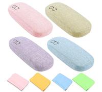 LoNinLoAn Estuche rígido para gafas, 4 unidades, tela de lino, estuche para gafas, caja de almacenamiento portátil, funda para gafas con paño de limpieza para gafas y gafas de sol, unisex, multicolor,