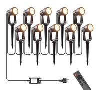 LONIUTO Focos Led Exterior, 115FT/35M 10 * 3W LED Focos de Jardín con Estaca Con función de temporizador y control remoto, Blanco Cálido 3000K IP65, al Aire Libre Iluminación de Caminos para Césped