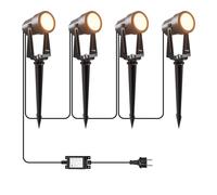LONIUTO Focos Led Exterior, 46FT/14M 4 * 3W LED Focos de Jardín con Estaca, Blanco Cálido 3000K 14V IP65 Impermeable, al Aire Libre Iluminación de Caminos para Césped, Patios