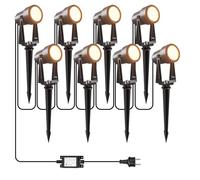 LONIUTO Focos Led Exterior, 85FT/26M 8 * 3W LED Focos de Jardín con Estaca, Blanco Cálido 3000K 14V IP65 Impermeable, al Aire Libre Iluminación de Caminos para Césped, Patios