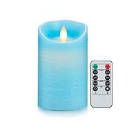 Lonkenn Vela LED Azul Claro, Velas Parpadeante Sin Llama, Velas Con Pilas, Vela LED Temporizador con Mando a Distancia, Real Cera, Regulable, para Navidad, Restaurante, Bar, Semana Santa-12.5cm