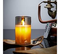Lonkenn Vela LED Recargables, Vela Parpadeante Sin Llama, Velas con Recargable con Vidrio, Velas LED con Mando a Distancia, Regulable, Para Dormitorio Comedor Fiesta-15cm Gris