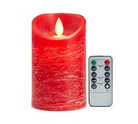 Lonkenn Vela LED Rojo, Velas Parpadeante Sin Llama, Velas Con Pilas, Vela LED Temporizador con Mando a Distancia, Real Cera, Regulable, para Navidad, Restaurante, Bar, Semana Santa-12.5cm