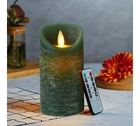Lonkenn Vela LED Verde, Velas Parpadeante Sin Llama, Velas Con Pilas, Vela LED Temporizador con Mando a Distancia, Real Cera, Regulable, para Navidad, Restaurante, Bar, Semana Santa-15cm