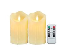 Lonkenn Velas LED, Pack de 2, Velas LED Efecto Llama, Velas con Pilas con Mando a Distancia, Velas LED Sin Llama, Velas Eléctricas con Gotas de Cera, para Decoración Bodas Navidad, Regulable-12.5cm