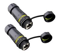 Lonlonty 2 Conectores RJ45 CAT7 IP68 Impermeables para Montaje en Panel, Latiguillo RJ45 Hembra Doble Blindado Ethernet LAN, Acoplador de Cable de Red, 2 Unidades
