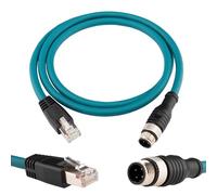Lonlonty Cable M12 Macho 4 Pines D Code A RJ45 Ethernet Blindado Cat6 26AWG Altamente Flexible, IP67 Impermeable, 1 Metro, Para Cámara Industrial, Robot, Encoder, Sensor