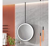 Lonmrrton Espejo de baño Colgante con Marco de Metal Negro, Espejo de Pared LED, Espejo Redondo de Techo suspendido para Dormitorio Sala de Estar Pasillo, 3 Colores Regulables(Diameter-40CM/15.7INCH)