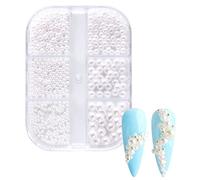 Lonrtesw 1 Caja de Adornos de Perlas para UñAs, Piezas Redondas Blancas para UñAs, Cuentas de Acero Dorado, Bolas, JoyeríA, Accesorios para DecoracióN de UñAs Color:ZZ13