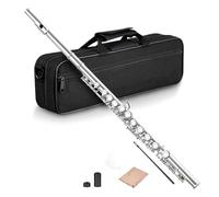 Lonrtesw 16 Agujeros Abiertos Cerrados Llave C Flauta Transversal Profesional Instrumento Musical de Concierto con Caja Paño de Limpieza Guantes de