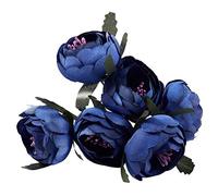 Lonrtesw 6pcs/Lot SimulaciÓN Paño De Seda Ramo Novia con Flores Decorativas (Corazon Azul Real) DiÁMetro De Una Sola 4,5 Cm, Longitud Total De Aproximadamente 11 Cm