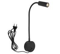 Lonrtesw LáMpara de Lectura Montada en la Pared LáMpara de Pared Manguera LáMpara de Noche Interruptor de Control LáMpara de Pared de Estilo Minimalista (Enchufe Negro de la UE)