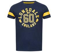 Lonsdale Askerswell Camiseta de Hombre de Corte Normal, Azul Marino/Amarillo, S
