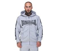 Lonsdale BIGTON - Sudadera con Capucha para Hombre con Cremallera, Ajuste Normal, Color Gris Marl, Negro/Blanco, 3XL
