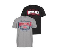 Lonsdale GEARACH - Camiseta para Hombre, Ajuste Normal, Paquete Doble, Gris y Negro, XL