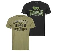 Lonsdale Hombre Bangor Double Pack Camiseta, Black/Olive, Small