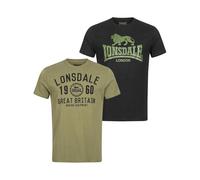 Lonsdale Hombre BANGOR Double Pack Camiseta, Black/Olive, XXXL